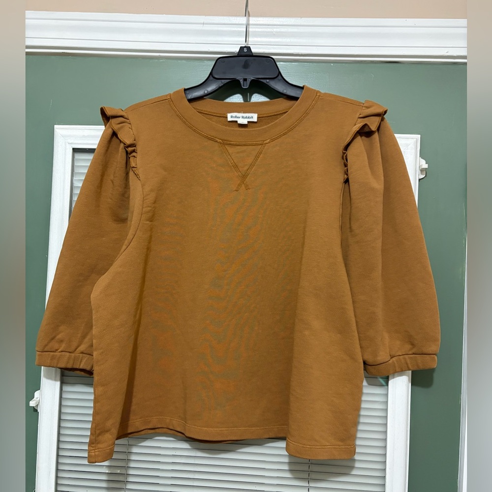 Roller Rabbit Ruffled Shoulder Pullover Sweater Sz XL